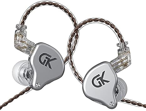 G.K Earbuds Wired Headphone with Microphone 4BA+1DD Hybrid Driver Stereo Bass Noise Isolation IEM Earphone 3.5mm Jack with Detachable Audio Cable for Musicians DJ Guitarists Gaming (Silver)
