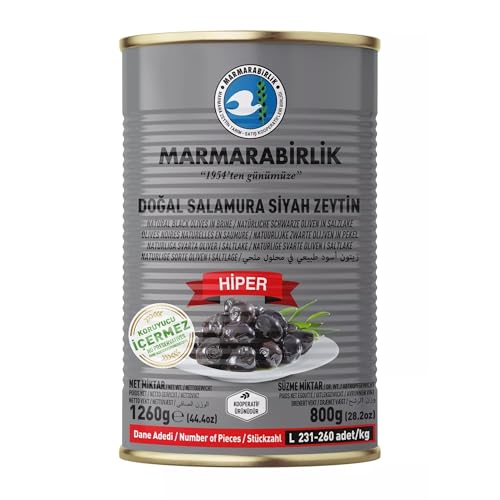 Marmarabirlik Black Olives Canned, Turkish Olives in Brine, Hand-Picked, Vegan & Mediterranean Flavor, Perfect for Snacking, Salads & Mezze Platters, Kosher, Halal, Large, 28.2oz 800g