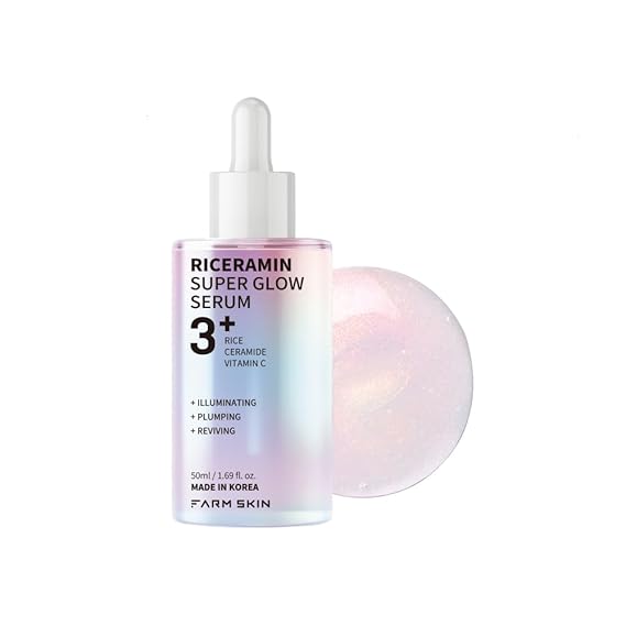 FARMSKIN Riceramin Super Glow Serum - Revitalizing & Moisturizing Makeup Primer Face Serum with 5x Ceramide, Rice Extract & Vitamin C - Korean Skin Care for Uneven Skin Tone & Visible Spots 1.69 fl oz