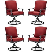 MELLCOM Patio Swivel Chair Set of 4, Heavy Duty Outdoor Dining Chairs with Thickened Cushions, Metal Patio Chairs Gentle Rocker for Outside, Garden Lawn & Porch, Backyard, Red