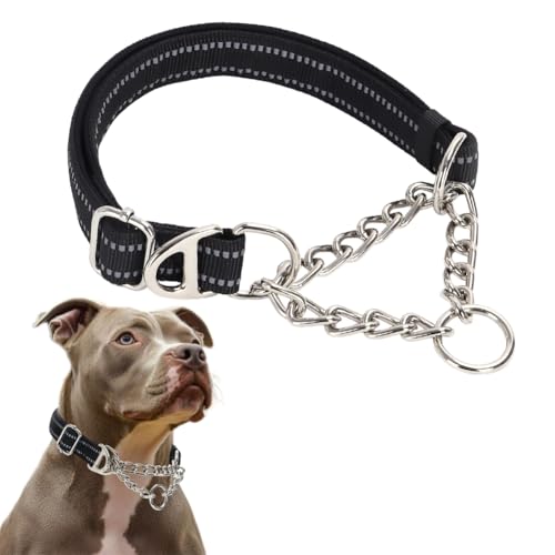 Black Martingale Collar for Dogs, X-Large Reflective Nylon Dog Chain Collar Adjustable Heavy Duty Dog Collar for Small Medium Large Dogs