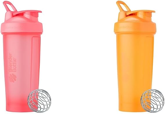 BlenderBottle 28oz Classic V2 Shaker Bottles 2-Pack Bundle, Light Pink & Mango