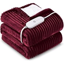 HYLEORY Heated Blanket Electric Throw, Soft Flannel Sherpa Heater 5 Heat Settings and 3 Hours Auto Shut-Off Heating Blanket ETL Certification Over-Heat Protection Machine Washable,Red