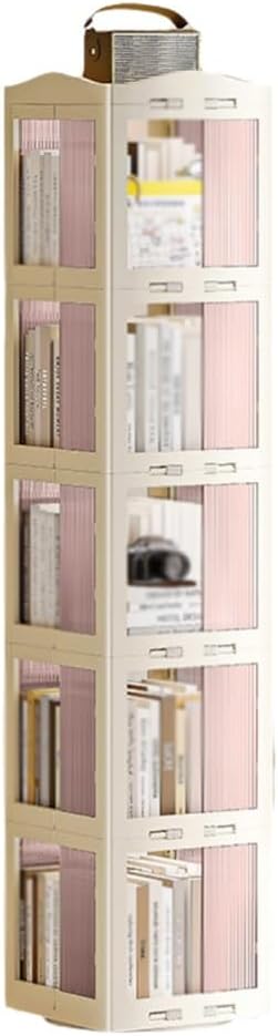 360° Rotating Bookshelf for Small Spaces Acrylic Corner Spinning Bookshelf Floor Standing Bookcase(White,5 tier)