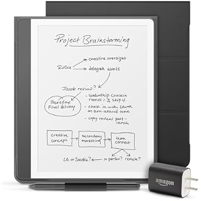 Amazon Kindle Scribe Essentials Bundle including Kindle Scribe (64GB) - Tungsten, Premium Pen, Leather Folio-Black, and Power Adapter