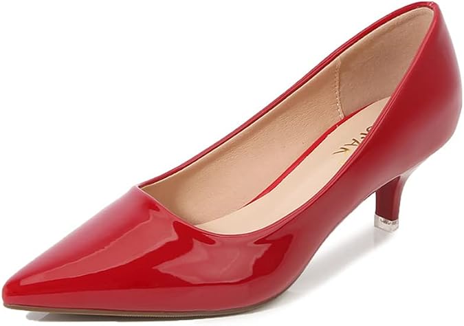 Women's Fashion Pointed Toe Pumps Low Heel Kitten Slip on Sexy Party Prom Evening Dress Shoes