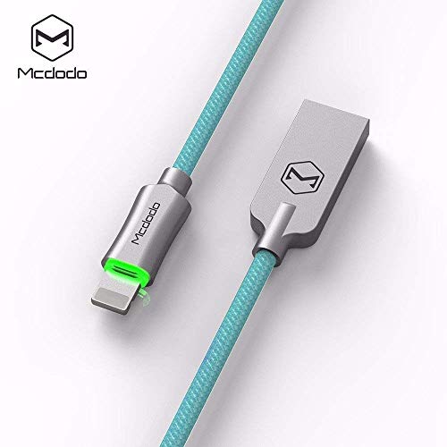 Mcdodo Smart LED Auto Disconnect Nylon Braided Sync Charge USB Data 4FT1.2M Cable Compatible iPhoneiPad ProAir,iPad mini,iPod Blue 4FT