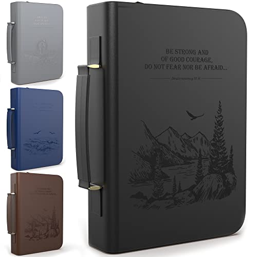 DEHITE Bible Cover Case for Men and Women Leather Bible Carrying Bag Large Size Fits Book 7 x 10.1 x 1.9 in Pen Slots Zippered Pocket Premium Faux Leather Black Christian Gift