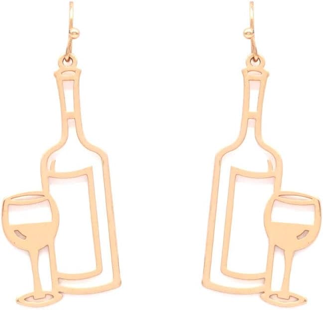 Fine Craftsmanship Fashion Filigree Earring - Lightweight Gift, Fish Hook, Cutout, Stylish Elegant, Butterfly, U Shape, Flower Bull (Champagne Bottle - Gold, Base Metal)