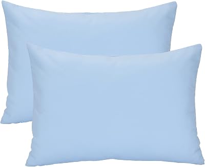 2Pack Baby Kids Pillowcases, Cotton Toddler Cushion Cover Travel Pillow Case Cover Soft Breathable Envelope Style for Boys Girls Bedding Toddler Cot 49 x 36cm Machine Washable Light Blue