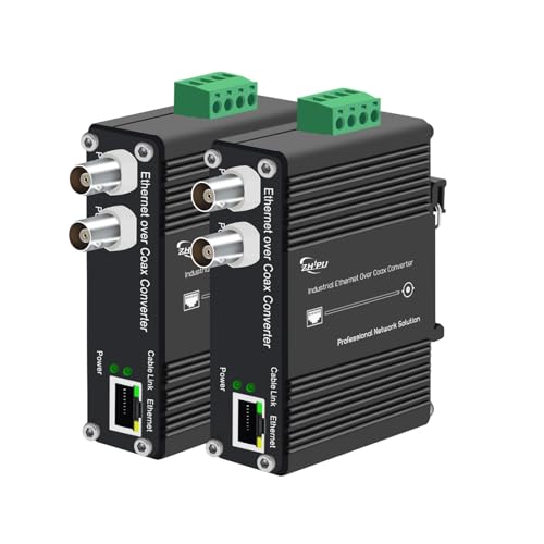 EOC Converter, Ethernet Over Coaxial Extender up to 1200m with DIN-Rail Mount - Reuse Existing Coax Cable for IP Cameras & CCTV, 10100Mbps, PoE Powered, Plug & Play, a Pair