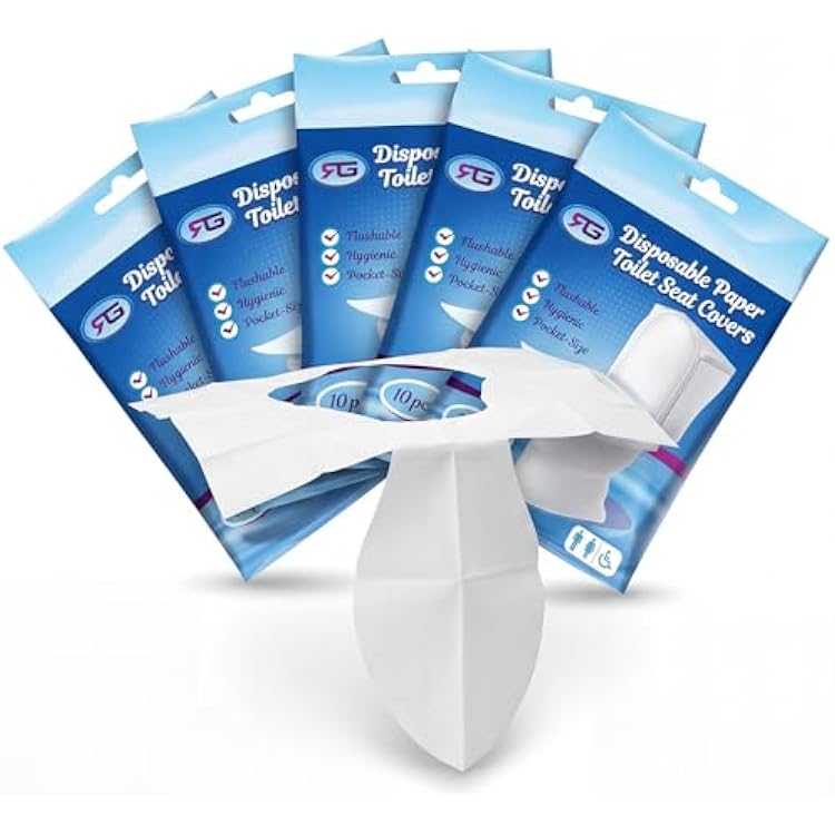 Rockland Guard Disposable Toilet Seat Covers - Flushable Paper Travel Pack - 50 Count 5 Resealable 10-Packs - Portable Potty Training & Bathroom Hygiene Essentials for Adults & Kids