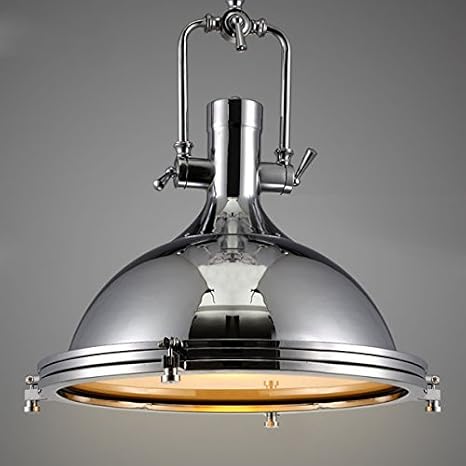 LITFAD 15.75" Industrial Nautical Pendant Light for Kitchen Island, Chrome