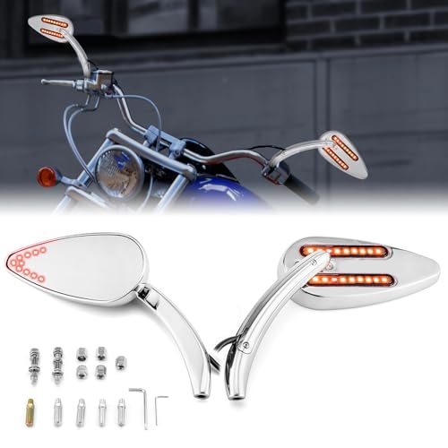 Wsays Mirrors with Turn Signal Rear Mirror Teardrop for 8mm10mm Screw Compatible with Harley Sportster Dyna Softail Touring Models Chrome
