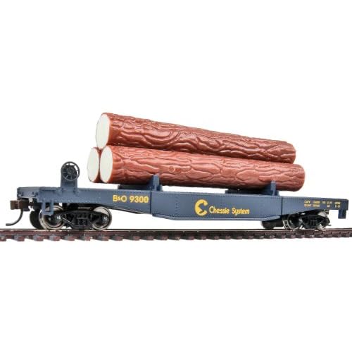 Walthers Trainline Log Dump Car with 3 Logs-Ready to Run-Chessie-Baltimore & Ohio 9300 Blue, Yellow 931-1772 HO Scale Model Railroad - Freight Model