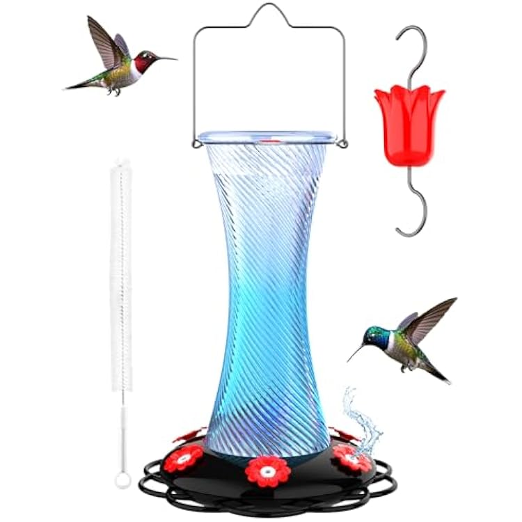 Hanging 20oz Glass Hummingbird Feeder with Moat, Small Outdoor Plastic Bird Feeder, Squirrel Proof, Ants, Outside Water Dispenser for Garden Blue Glass Bird Feeder-2