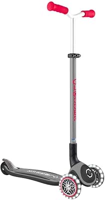 GLOBBER Master Lights Childrens Scooter, 12080 mm, ABEC 9, 3 Wheels, Height Adjustable, LED Light Wheels, BlackRed
