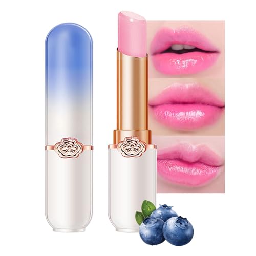 BINGBRUSH Peach Color Changing Lipstick,Moisturizer Long Lasting Lip Care Lip Balm Magic Lip Gloss Lip Tint Stain Gloss Set for Women 1pc Blueberry