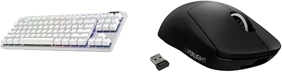 Logitech G PRO X TKL Lightspeed Wireless Gaming Keyboard, Tactile Switches (GX Brown) - White + G PRO X Superlight Wireless Gaming Mouse - Black