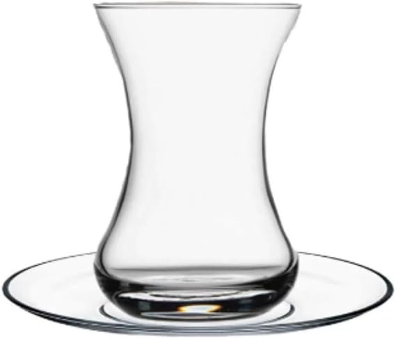 Turkish Tea Cup Glass Heat Resistant with Plate Simple Afternoon Tea Saucer Scented Tea with Coffee Extract, Home Use 125ml