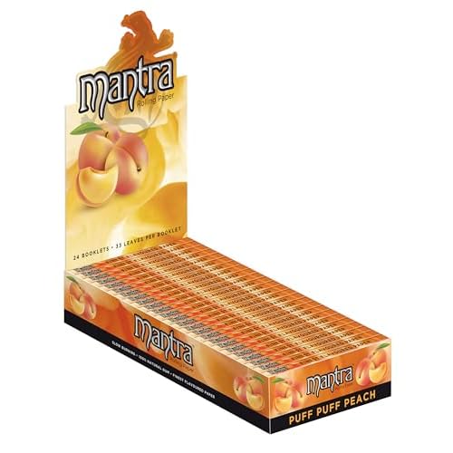 Mantra Flavored Rolling Papers Peach 1 14 78mm - Full Box of 24 Booklets