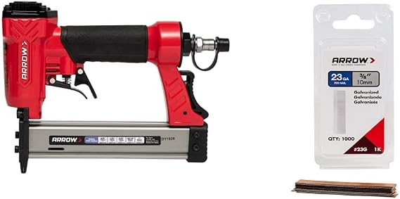 Arrow PT23G 23 Gauge Compact Pneumatic Pin Nail Gun, Oil-Free, Fits 3/8, 1/2, 5/8, 13/16 and 1 Nails & 23G10-1K 3/8-Inch Pin Nail, 1000-Pack , Grey