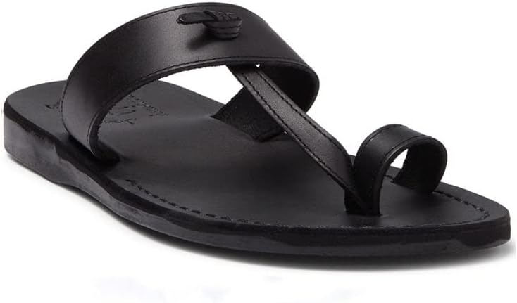 Jerusalem Sandals Mens Nathan Black, Durable Handcrafted Real Leather Sandals, Slide Sandals for Men With Open toe with toe loop, Textured sole, Waterproof
