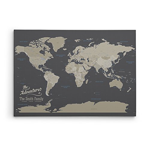 Push Pin Travel Maps Gallery Wrapped - Earth Toned World with pin