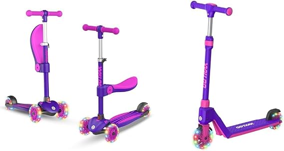 Gotrax KS1 Kids Kick Scooter, 3 Wheels for Boys & Girls 2-8, Gifts | LED Light-Up Wheels, 3 Adjustable Handlebar, Easy Assembly, Lightweight, Wide Anti-Slip Deck, Lean to Steer, Max Load 110 lbs