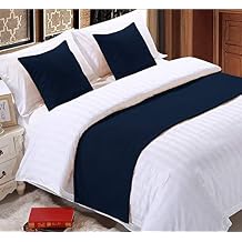 Elegant Decor 800 Thread Count Egyptian Cotton Bed Runner Decorative Bed Scarf 1 Piece & 2 Piece Matching Cushion Cover Cal-King Size [White Solid] (Navy Blue, Cal King)