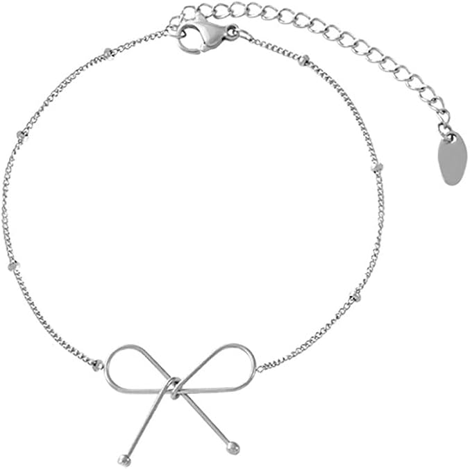 14K Gold Plated Bowknot Bracelet Dainty Titanuim Steel Bow Charm Beaded Chain Bracelets Fashion Jewelry for Women