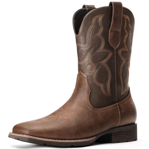 Cowboy Boots For Men - Western Boot Mens Cowboy Boots With Square Toe | Cowboy Western Boot | Pull-on Boots| Old West Style Embroidered