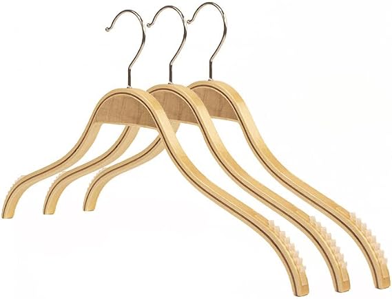 Wooden Hanger 17" Natural Wood Hangers for Clothes, with Extra Soft Non Slip Rubber Grips Saving Space Hangers for Coat Shirts Dress Camisole,Closet Organizer T-Shirt Storage 30 Pack