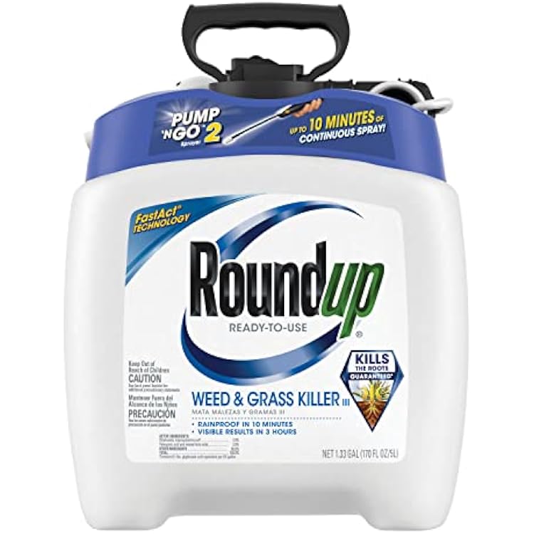 Roundup Ready-to-Use Weed & Grass Killer III - with Pump N Go 2 Sprayer, Use in & Around Vegetable Gardens, Tree Rings, Flower Beds, Patios & More, Kills to The Root, 1.33 gal.