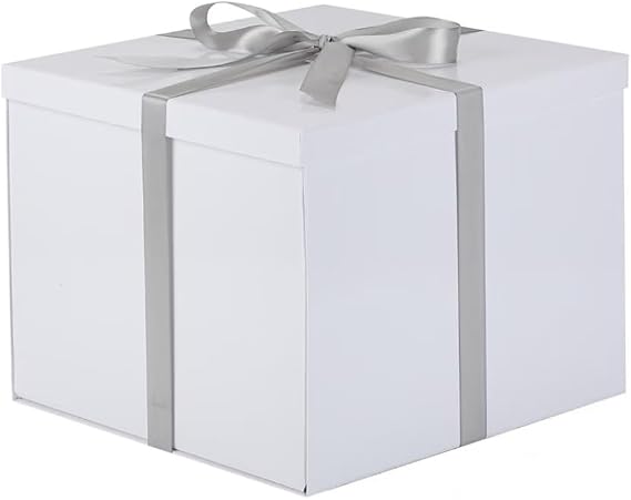 Large Gift Box with Lid 32x32x25 cm,White Gift Boxes for presents Packaging for Birthdays, Valentine's Day, Christmas (Include Shredded Paper Fill, Envelope Card Ribbon)