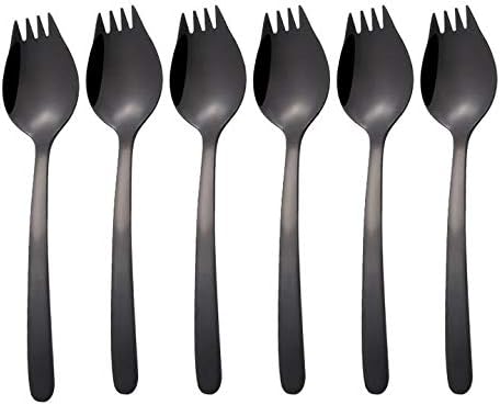 Black Sporks Spoon Forks 6-pack Stainless Steel Forks Noodle Spoon 8.1 inch