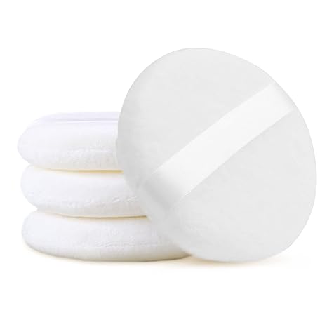 TSHAOUN 4 Pcs Cotton Powder Puff Round Large with Strap Makeup Loose Powder Puff for Face Body Cosmetic Makeup Sponge Powder Puff Wet and Dry Baby Powder Powder (4 Pieces)