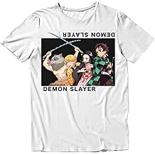 Demon Slayer Anime Mens Inosuke, Zenitsu, Agatsuma, and Tanjiro Fighting Graphic Adult T-Shirt (Large, White)