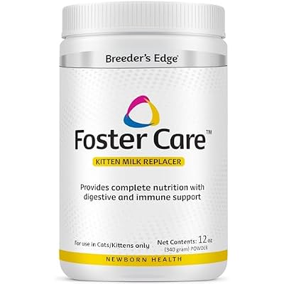 Breeders Edge Foster Care Feline Powdered Kitten Milk Replacer, Formula for Newborns and Adult Cats, Complete & Balanced Nutrition with Bio-Mos for Gut Health & Taurine for Heart Support, 12oz