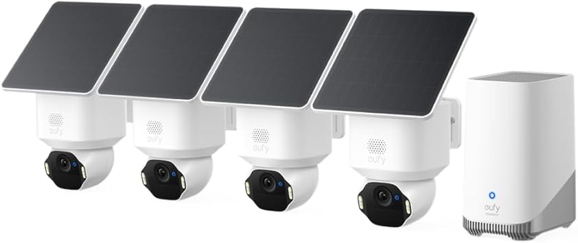 eufy Security SoloCam E42 4-Cam Kit, 4K Security Camera Wireless Outdoor, Solar Powered, AI Motion Tracking, Strobe Light, Pan & Tilt, Facial Recognition, Built-in Local Storage Up to 16TB