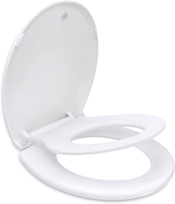 Round Toilet Seat with Built in Child Seat, Slow Close and Easy to Install with American Standard Hinges, Quick Release and Easy to Clean, Magnetic Kids Seat Suitable for Adults and Children