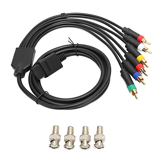 Cuifati RGB RGBS Composite Cable Cord, High Flexibility Multifunctional Composite Cable Cord with 4 BNC Heads for NGC, for N64, for SFC, for SNES