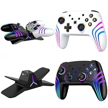 VidPPluing 2 Pack Switch Controllers with Charging Dock, RGB Switch 2 Controller for Nintendo Switch 1/2/Lite/OLED, Wireless Pro Controller with Motion Sensor/Vibration/Turbo/Wakeup Function
