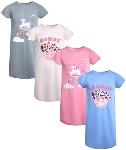 Sweet & Sassy Girls Nightgowns - 4 Pack Short Sleeve Night Gown Sleepwear Pajama Dress for Kids Size: 4-14