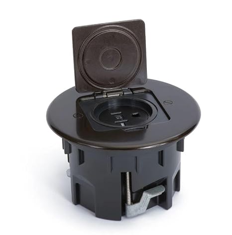 Round Wood Floor Box - Single 20amp Receptacle - Metal Top with Four Colors to Choose from. (Dark Bronze)