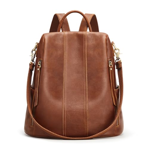 S-ZONE Leather Backpack Purses for Women Antitheft Rucksack Shoulder Bag Medium