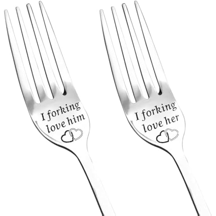 Wedding Engagement Gifts for Him Her Couples Engraved Fork Gifts for Boyfriend Gifts from Girlfriend Anniversary Birthday Gifts for Husband Wife Christmas Gift for Him Her Dinner Forks Set of 2