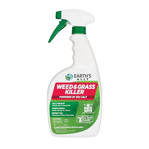 Earths Ally Weed and Grass Killer | Safe, Pet-Friendly Natural Weed Control Spray for Patios, Driveways & Sidewalks, Ready-to-Use 24oz - Bee Safe, No Glyphosate Weed Killer