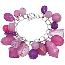 Gypsy Jewels Fun Chunky Beads Dangle Silver Tone Statement Link Toggle Bracelet - Assorted Colors