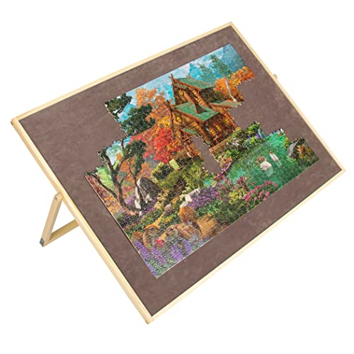 Lavievert Tilting Puzzle Board with EaselStand, Adjustable Wooden Puzzle Plateau for Adults, Portable Puzzle Table with Non-Slip Flannel Tabletop for Up to 1500 Pieces